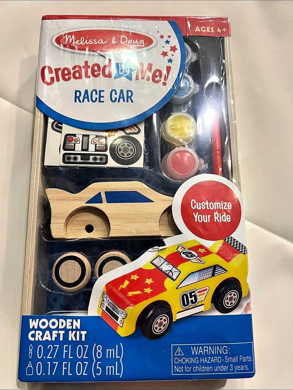Melissa & Doug Create-a-Race-Car Wooden Craft Kit Wooden Craft Kit Red & Blue